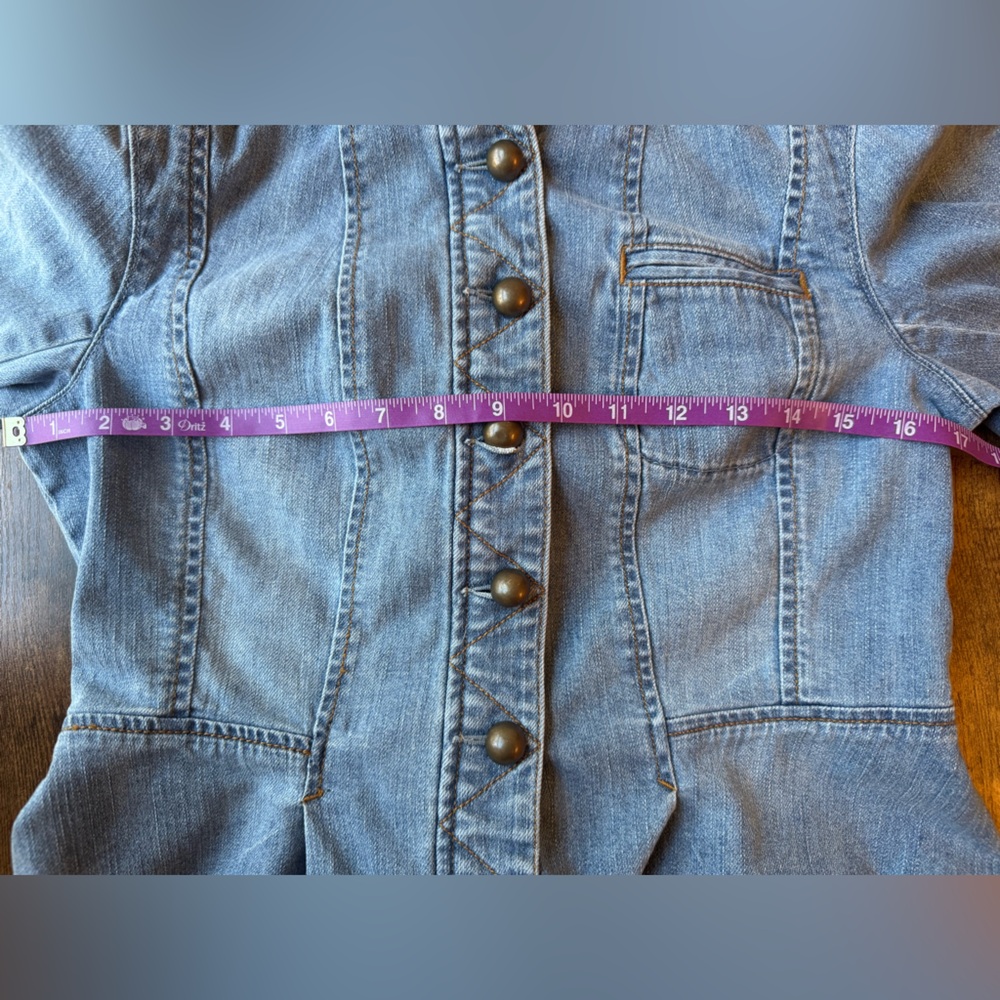 Loft Soldier Style Light Blue Denim Jean Jacket Coat Size 2 - Picture 12 of 13